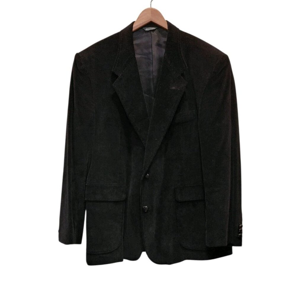 Vtg David Taylor Corduroy Sport Coat Blazer 44R‎ Black Thick Cord 2-Button